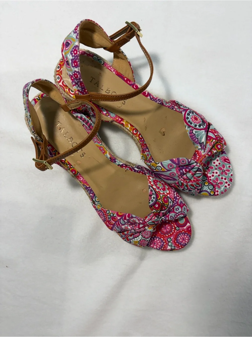 Talbots Women's Pink Patterned Knot Espadrille Wedge Sandals